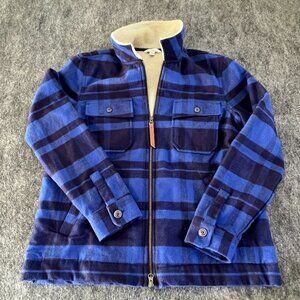 LL Bean Womens Medium Regular Sherpa Lined Plaid Flannel Full Zip Jacket Purple